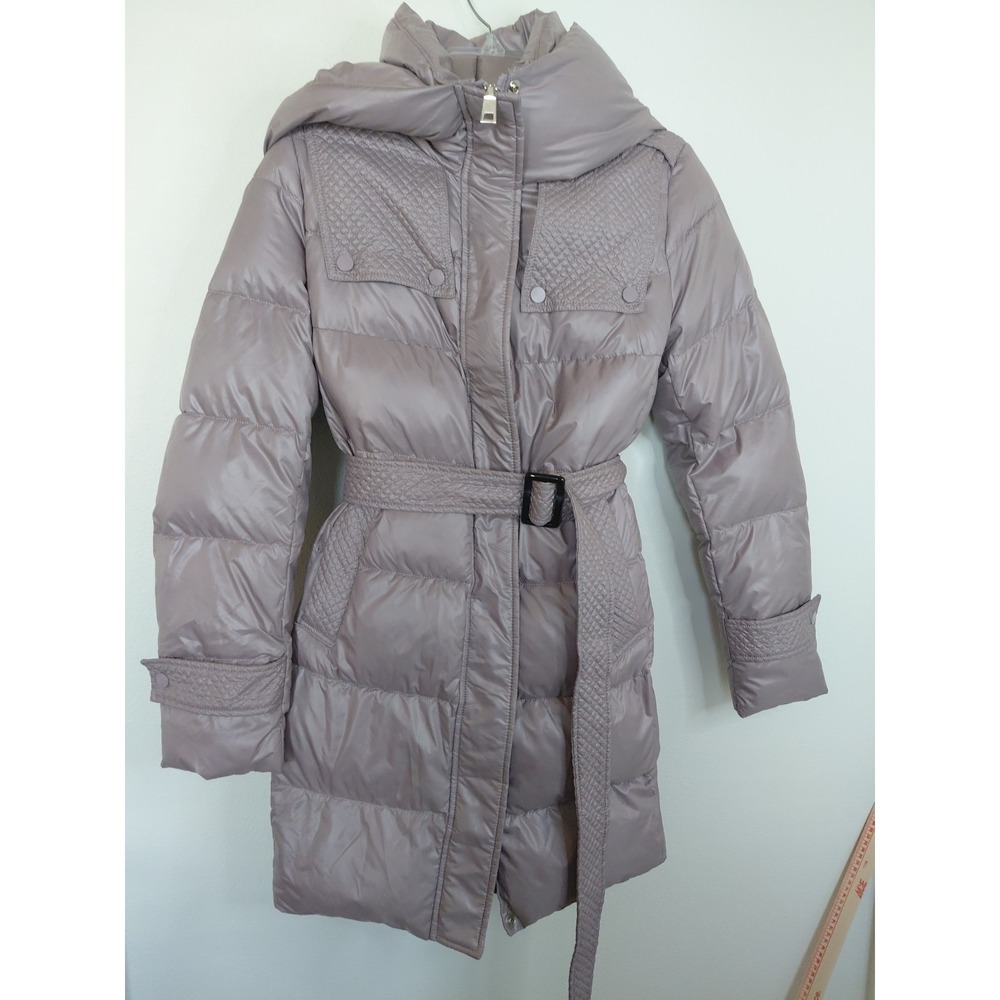 ZIAI Puffer Coat Purple Hooded Zip Up Long  Pockets Women Sz E38 Or Size Med